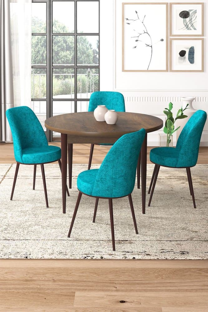 Dining Table & Chairs Set (5 Pieces) Tor - Baroque, Turquoise 1