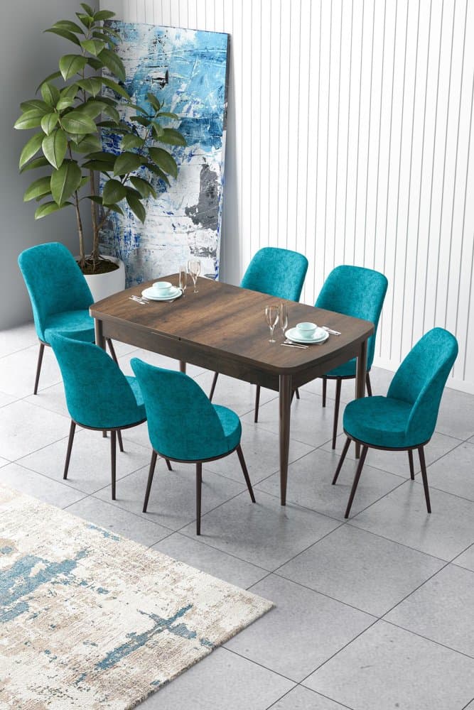 Extendable Dining Table & Chairs Set (7 Pieces) Zen - Baroque, Turquoise 1
