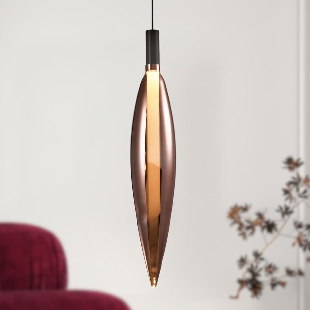 Lampa wisząca Nordic szklana tuba miedziana do salonu pojedyncza