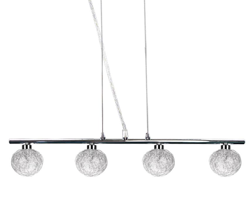 Závesná lampa s chrómovým tienidlom zo skla s opleteným 4x40W guľa 1