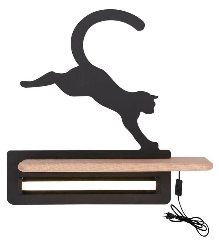 Nástenná policová LED lampa Cat Kids čierna 1