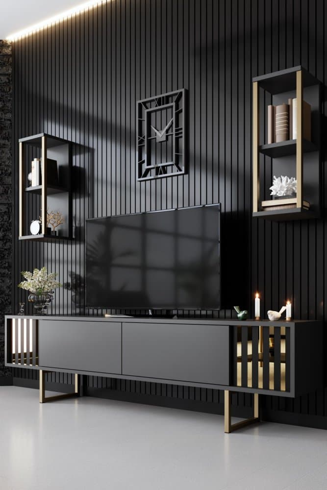 TV skrinka / Obývacia stena Gold Line - Anthracite, Black
