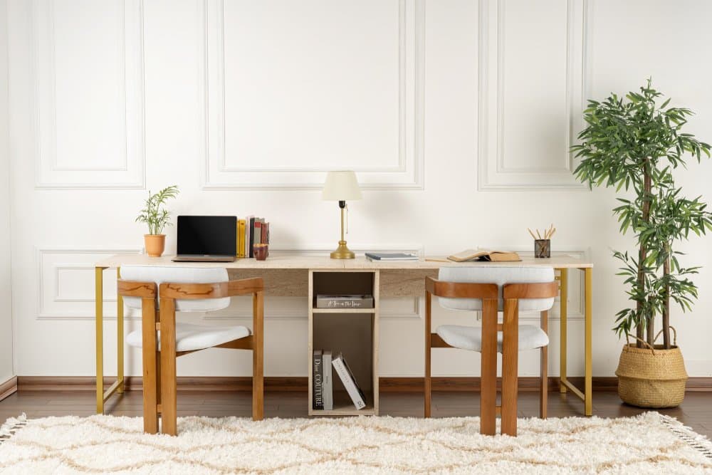 Písací stôl Twin Study Desk - Travertine, Gold 1