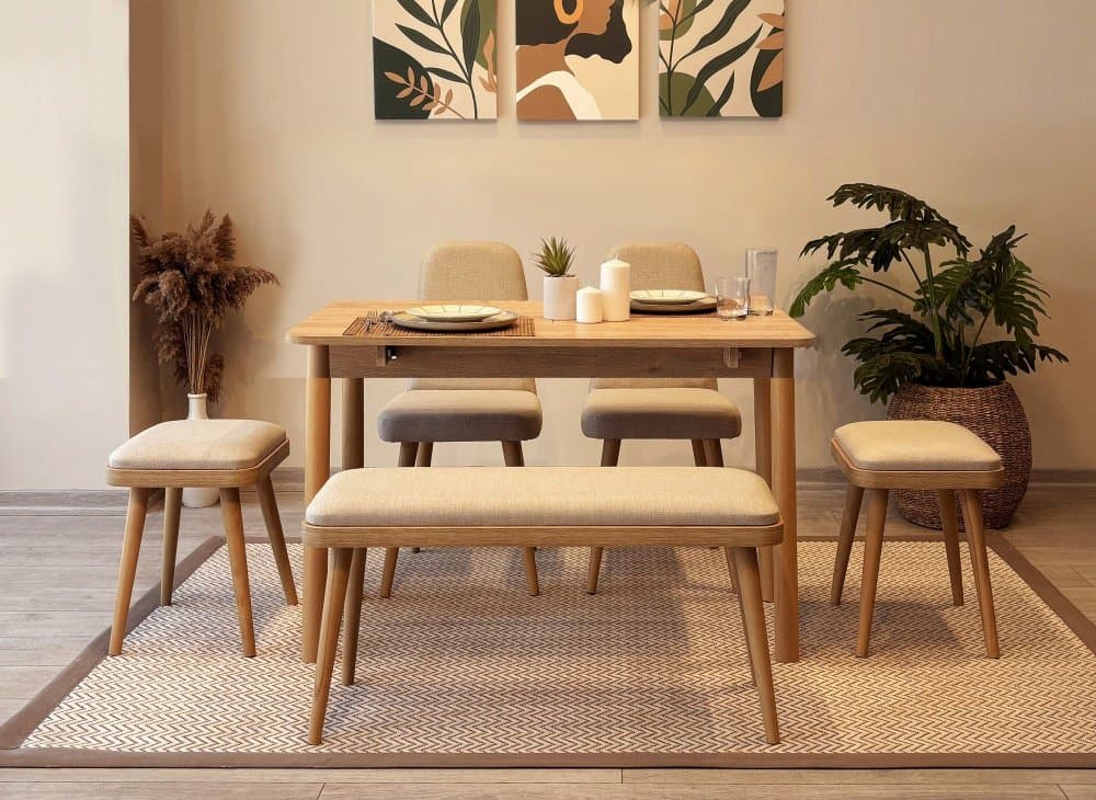 Jedálenský set s rozkladacím stolom a stoličkami (6 kusov) Vina Mini 03 1005 - Oak, Cream 1