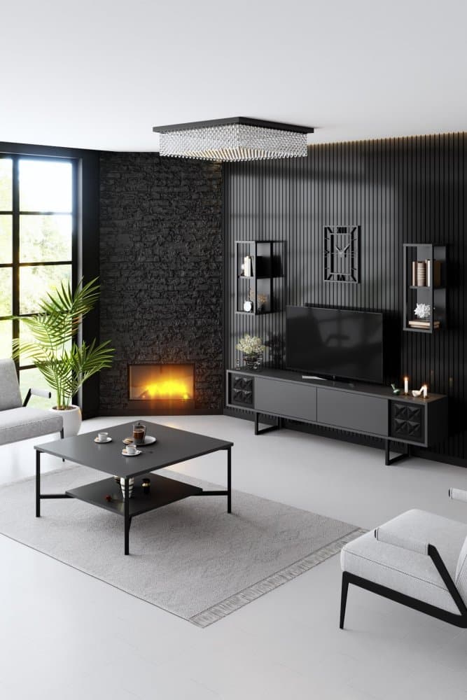 Living Room Furniture Set Black Line Set - Anthracite, Black