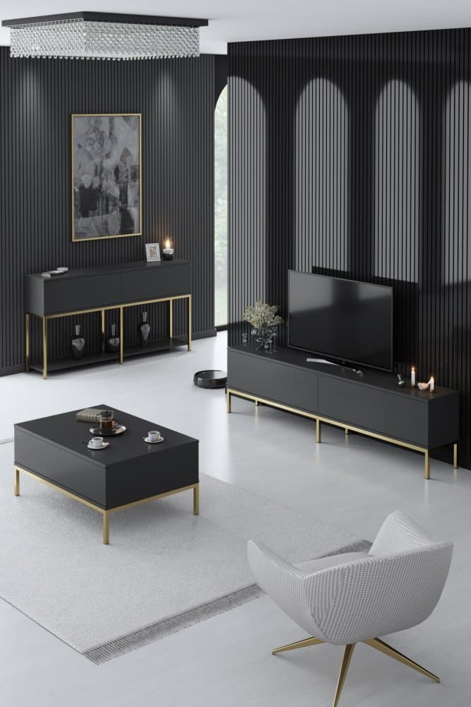 Set obývacieho nábytku Lord - Anthracite, Gold 1
