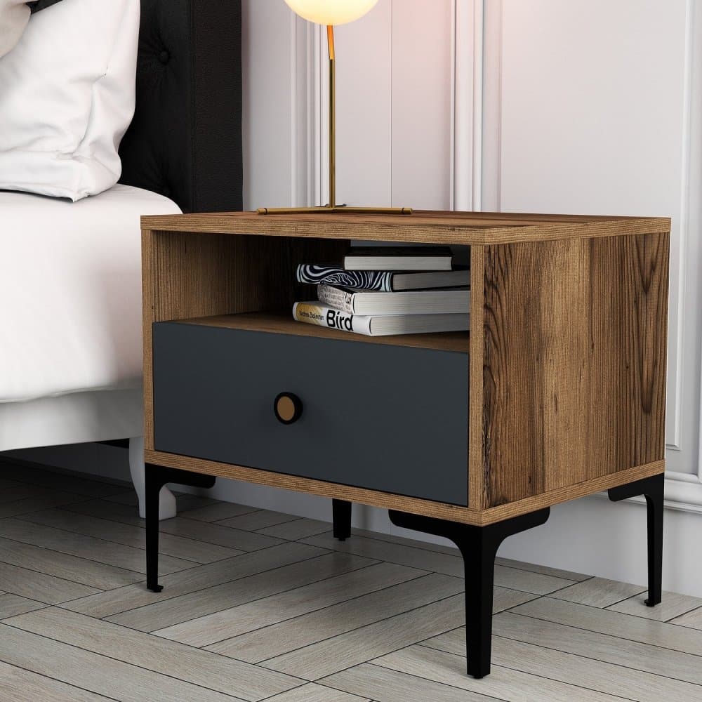 Nočný stolík Lizbon 529 - Walnut, Anthracite 1