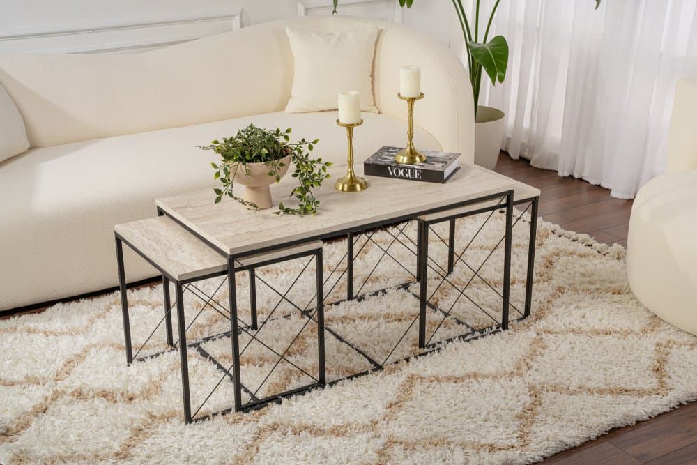 Súprava konferenčných stolíkov Defne - Black, Travertine 1
