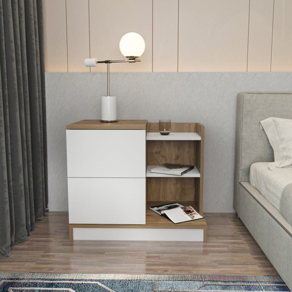 Nočný stolík Rena - White, Walnut