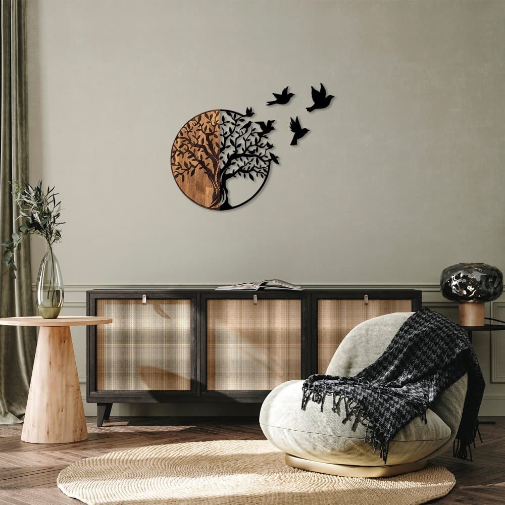 Dekoratívny drevený doplnok na stenu Tree And Birds - 322 1