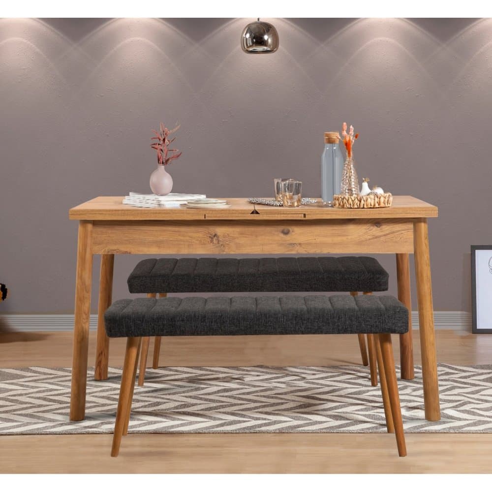 Jedálenský set s rozkladacím stolom a lavicou (3 kusy) Santiago 1053 - Atlantic Pine, Anthracite