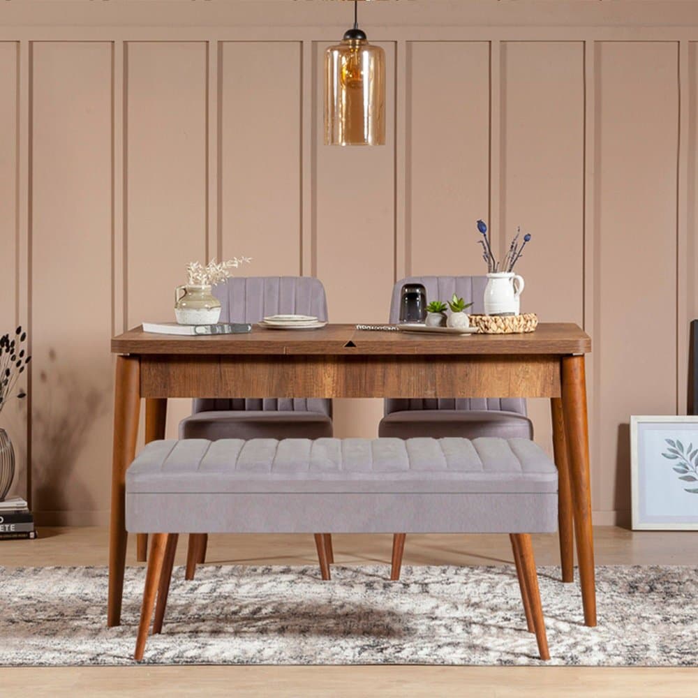 Jedálenský set s rozkladacím stolom a stoličkami (4 kusy) Vina 0701 - 3 - Walnut, Grey 1