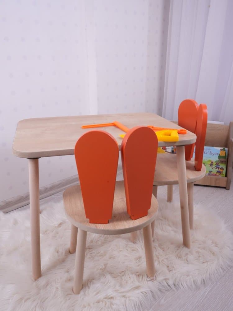 Kid's Table Set Bunny Two Chair Set - Orange, Brown 1