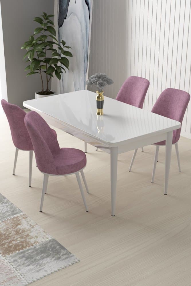 Dining Table & Chairs Set (5 Pieces) Nil - White, Pink 1