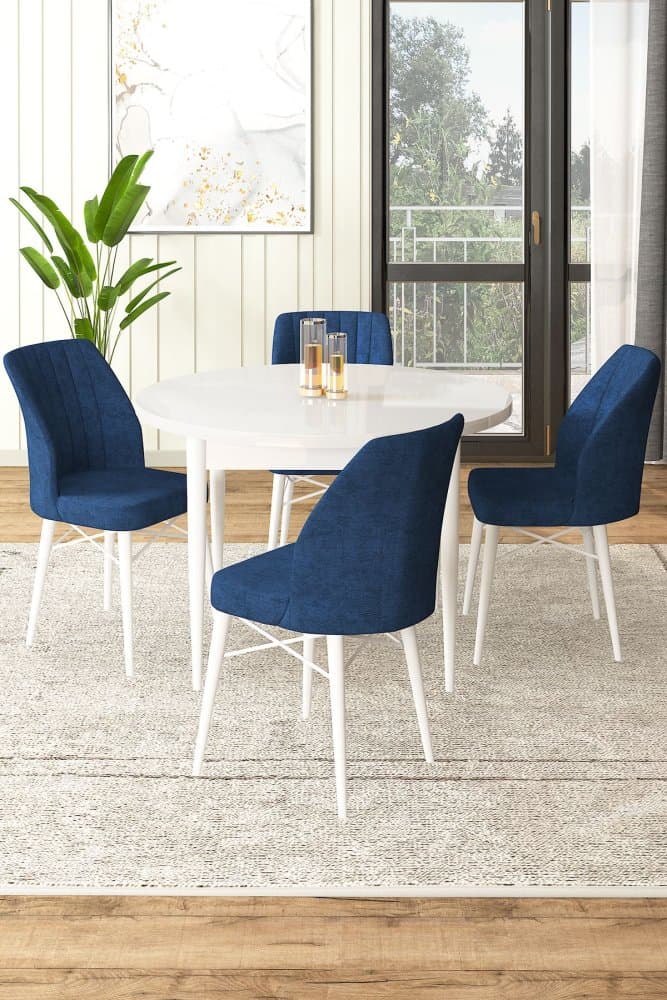 Dining Table & Chairs Set (5 Pieces) Rox - White, Navy Blue 1