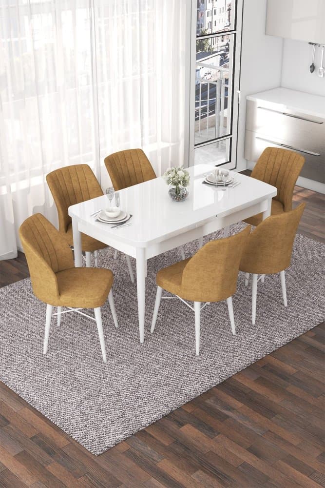 Extendable Dining Table & Chairs Set (7 Pieces) Nef - White, Cappuccino 1