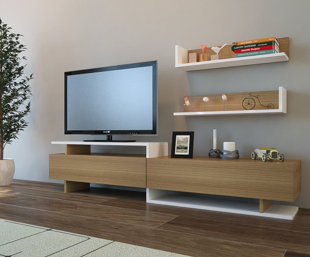 TV skrinka / Obývacia stena Ayaz - Teak, White 1