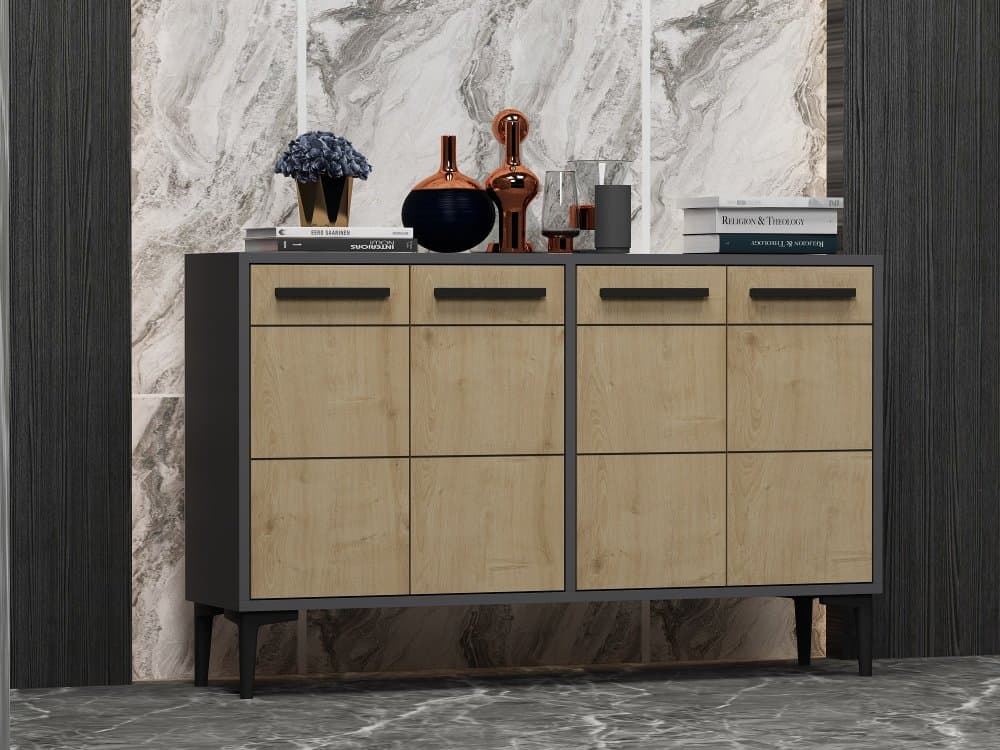 Konzolový stolík Stria - Anthracite, Sapphire Oak