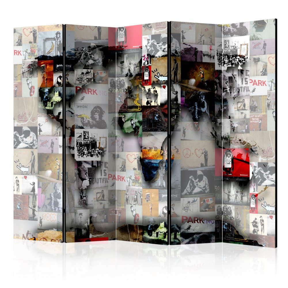 Paraván World map – Banksy Dekorhome 1