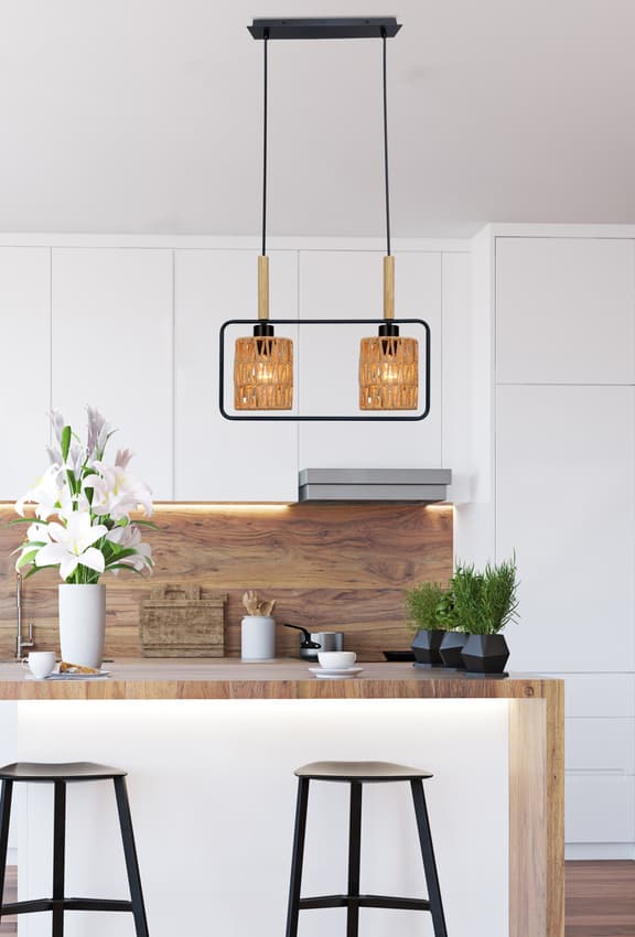 Závesná lampa Crown, čierna, 2x40W, E27, béžové tienidlo 1
