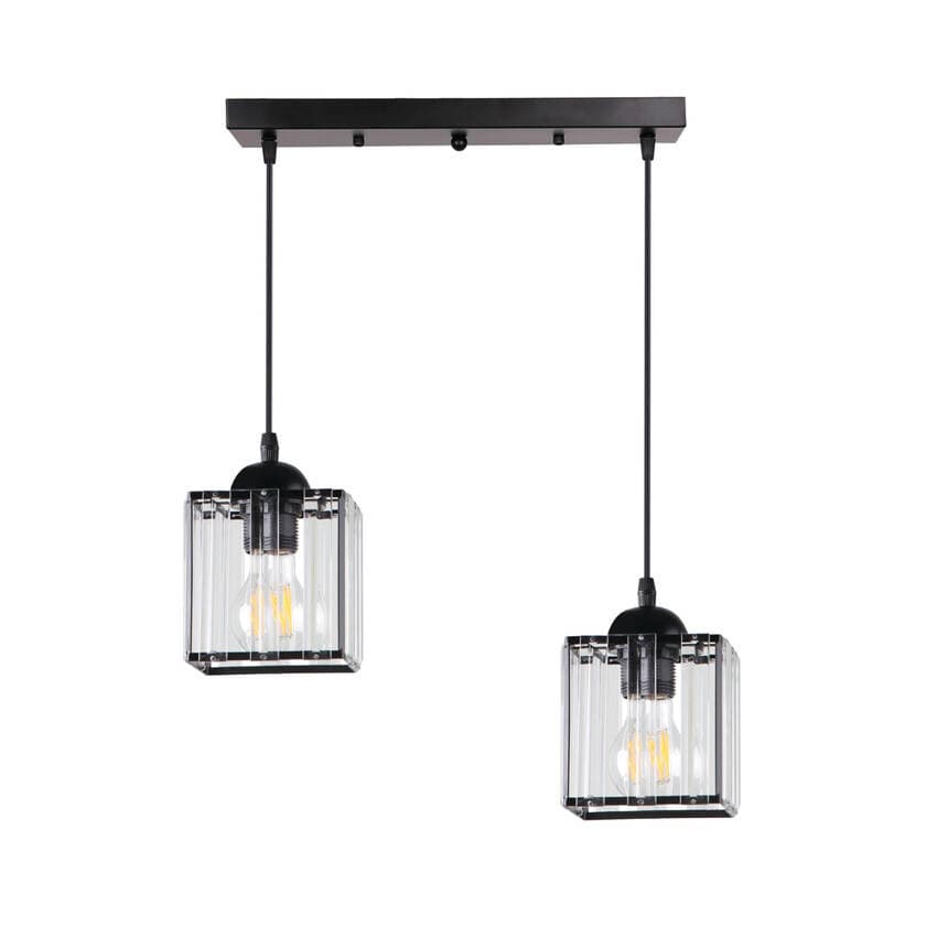Závesná lampa Glassia čierna 2X40 E27 čierne tienidlo + číre kryštály