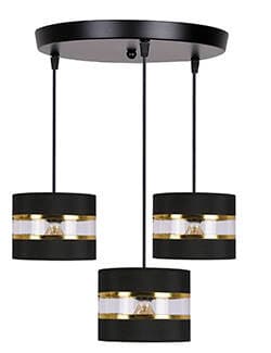 Závesná lampa PANDY čierna doska 3x40W E27 tienidlo čierna+zlatá 1
