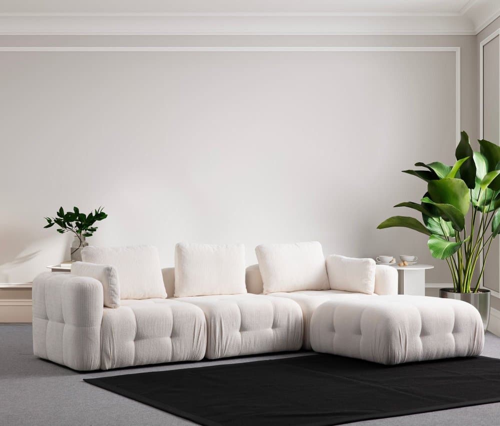 Rohová sedacia súprava / Rohová pohovka Amaris 3 Seater With Pouffe - White