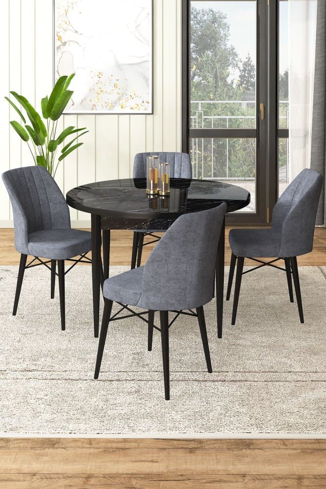 Dining Table & Chairs Set (5 Pieces) Rox - Black Marble, Fume 1