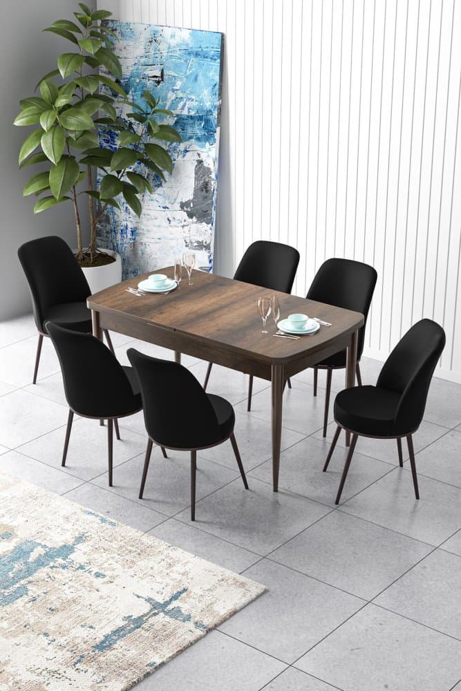 Extendable Dining Table & Chairs Set (7 Pieces) Zen - Baroque, Black 1