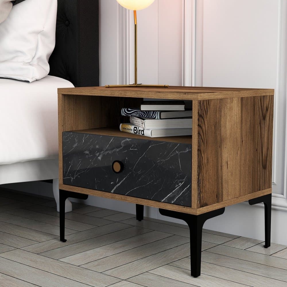 Nočný stolík Lizbon 534 - Walnut, Black 1