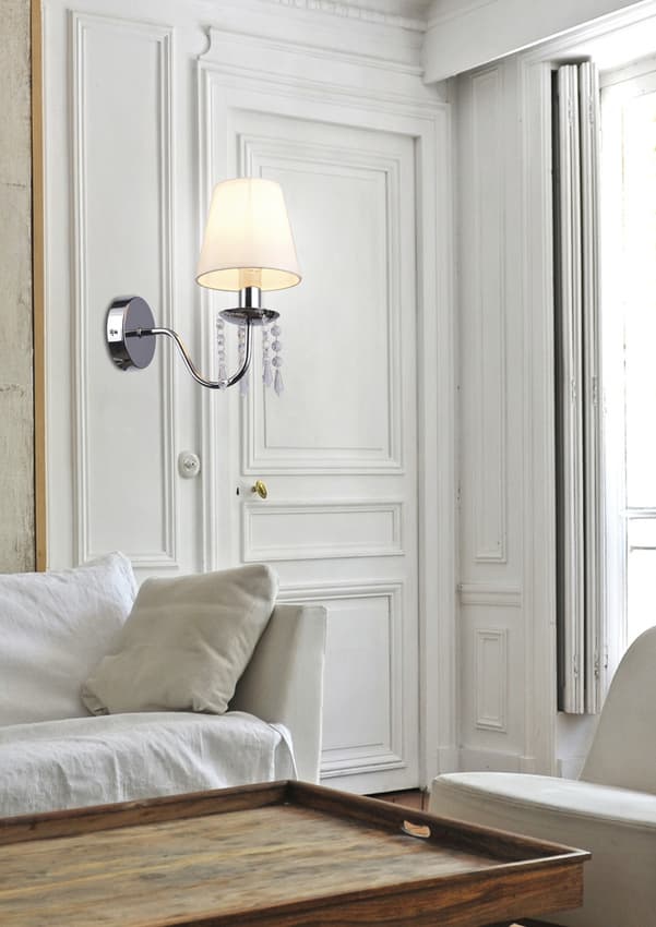 Chrómová nástenná lampa/béžové tienidlo s kryštálmi 40W Ruti 1
