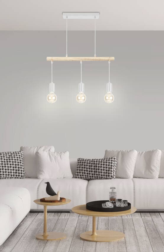 Závesná lampa biela + drevo 3xE27 IZZY 1