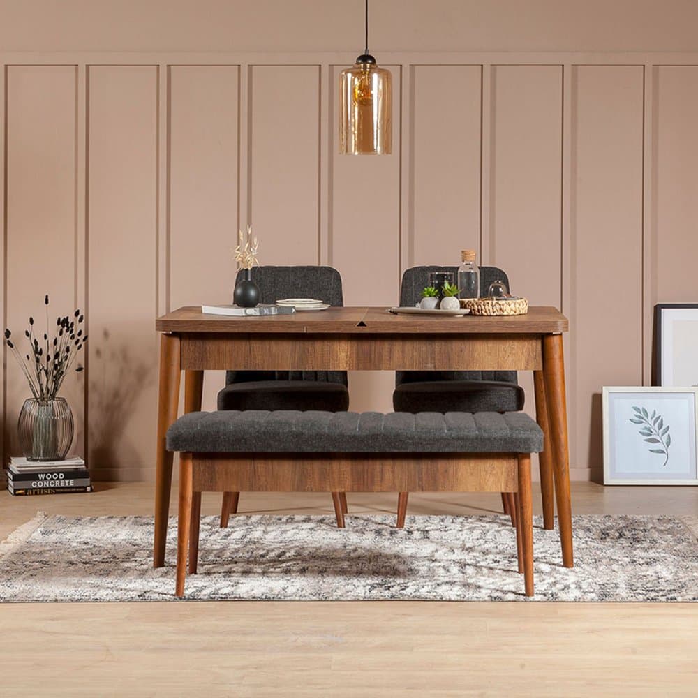 Jedálenský set s rozkladacím stolom a stoličkami (4 kusy) Vina 1053 - Anthracite, Walnut