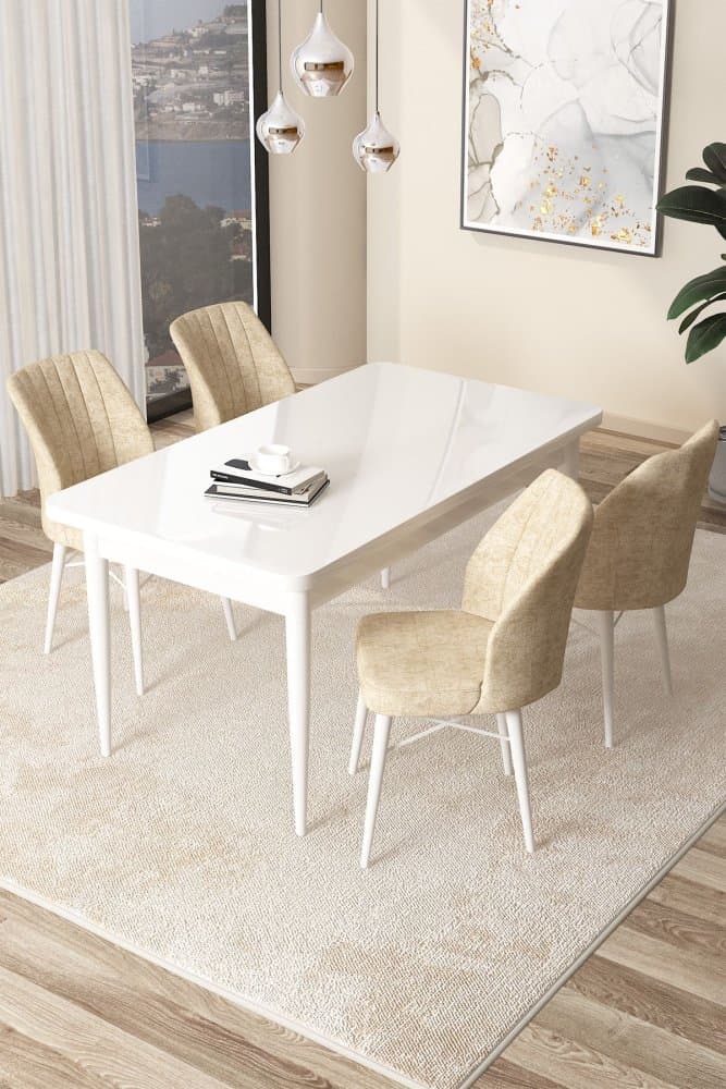 Dining Table & Chairs Set (5 Pieces) Arp - White, Cream 1