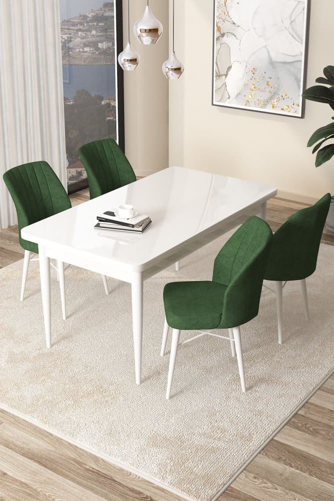 Dining Table & Chairs Set (5 Pieces) Arp - White, Khaki 1