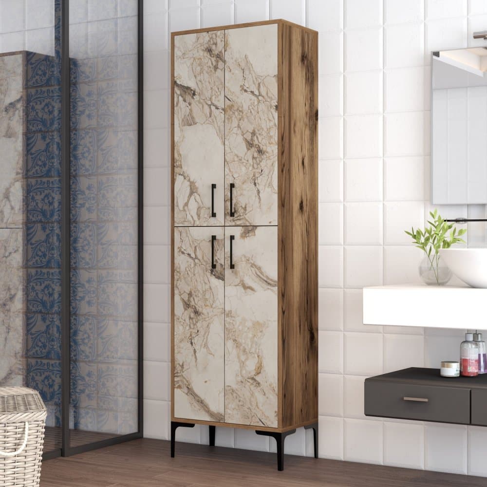Viacúčelová skrinka Berlin A - Walnut, White Marble 1