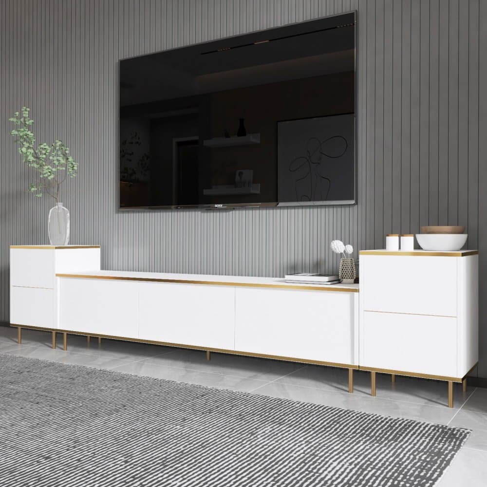 TV skrinka / Obývacia stena Imaj - White, Gold