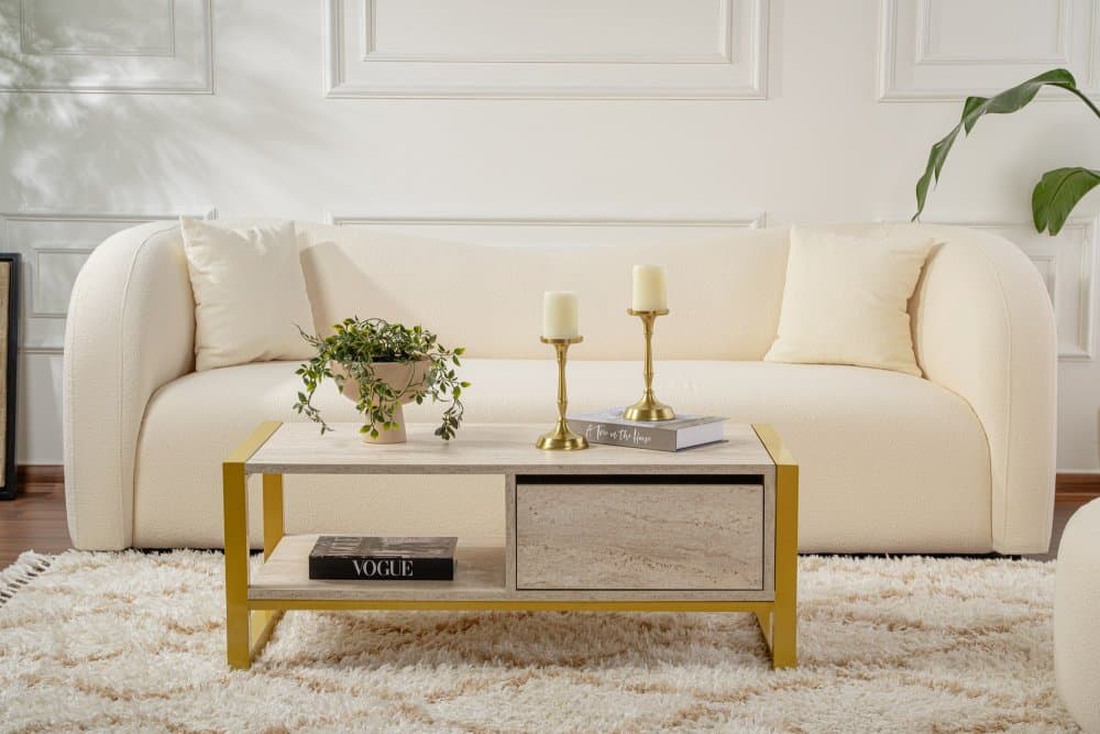Konferenčný stolík Haldizen - Gold, Travertine 1