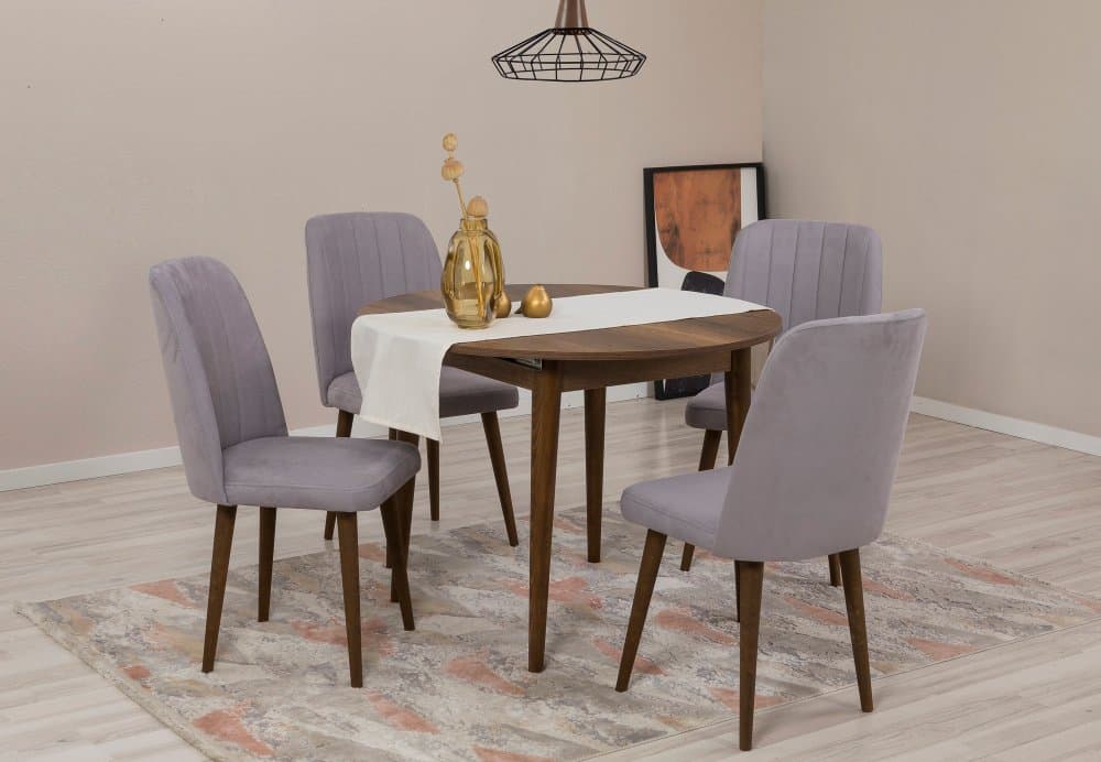 Jedálenský set s rozkladacím stolom a stoličkami (5 kusov) Vina 0701 - Walnut, Grey 1