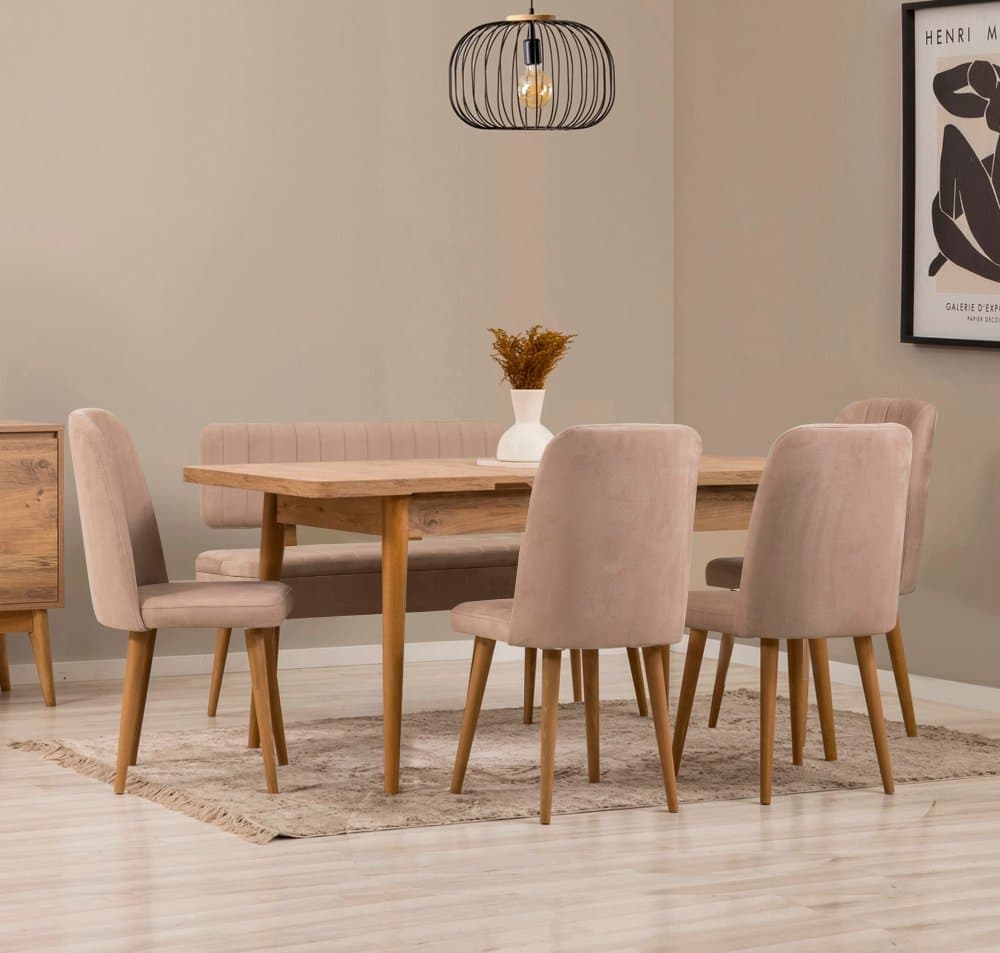 Jedálenský set s rozkladacím stolom a stoličkami (6 kusov) Vina - Atlantic Pine, Stone 1