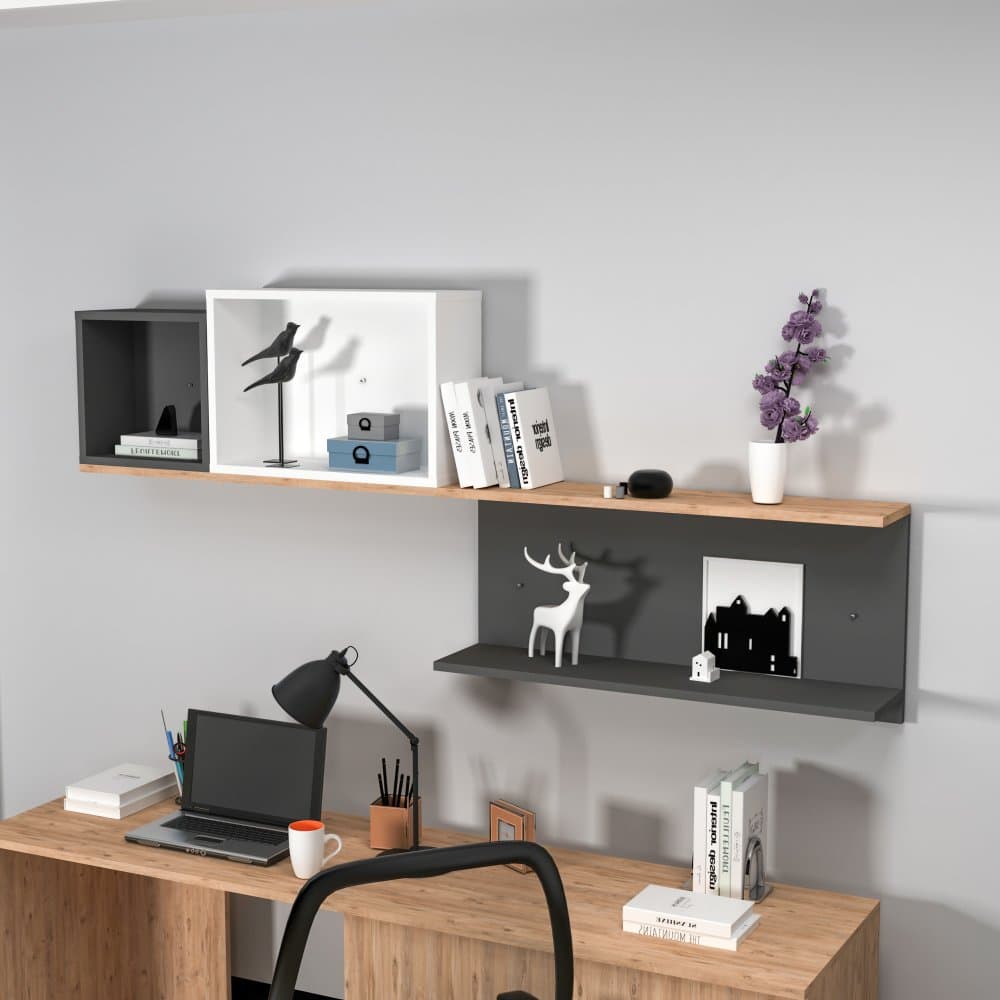 Nástenná polica Akser - Atlantic Pine, Anthracite White