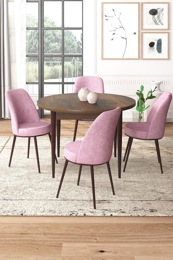 Dining Table & Chairs Set (5 Pieces) Tor - Baroque, Pink 1