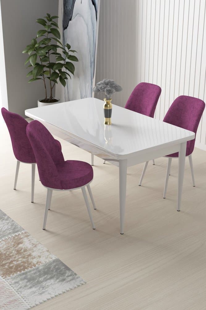 Dining Table & Chairs Set (5 Pieces) Nil - White, Purple 1