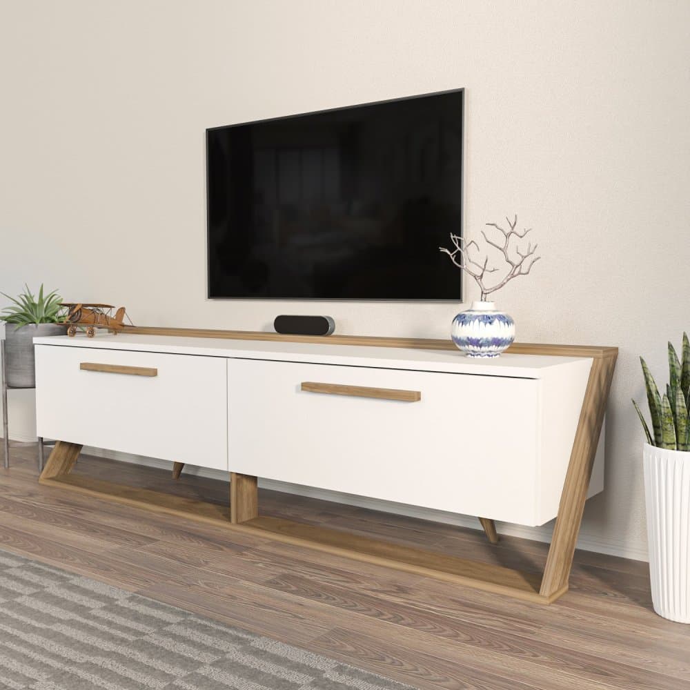 TV stolík Astrid - White, Walnut