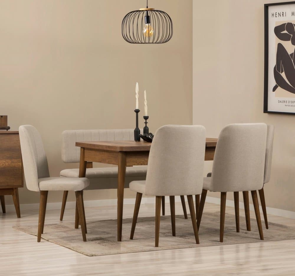 Jedálenský set s rozkladacím stolom a stoličkami (6 kusov) Vina - Walnut, Cream 1