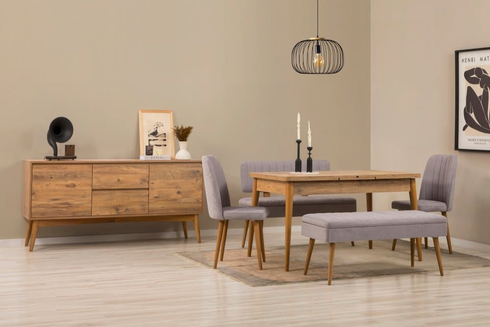 Set s rozkladacím stolom, stoličkami a konzolou (6 kusov) Vina Bench 04 0701 - Atlantic Pine, Grey 1