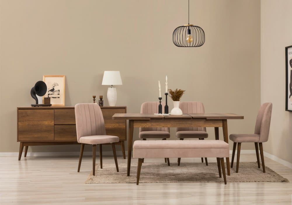 Set s rozkladacím stolom, stoličkami a konzolou (7 kusov) Vina 03 0900 - Walnut, Stone