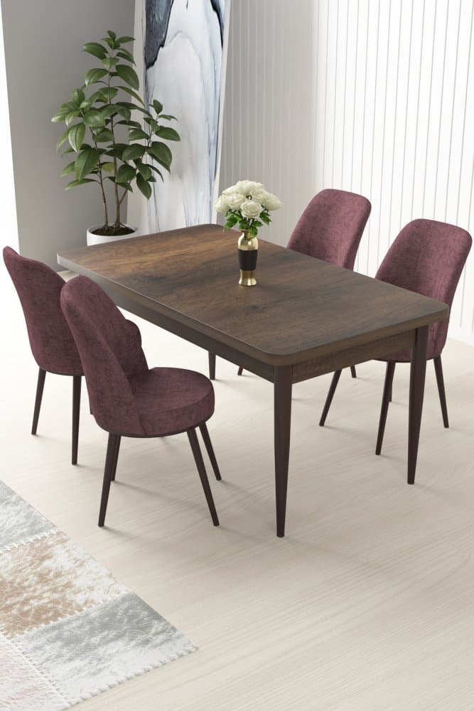 Dining Table & Chairs Set (5 Pieces) Nil - Baroque, Dusty Rose 1