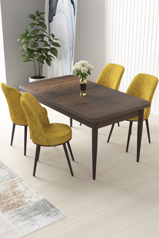 Dining Table & Chairs Set (5 Pieces) Nil - Baroque, Mustard 1