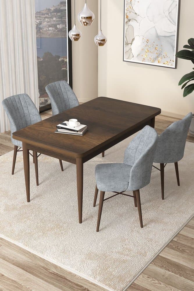 Dining Table & Chairs Set (5 Pieces) Arp - Baroque, Grey 1